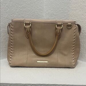 Brahmin Beige with Light Pink Whipstitch Satchel